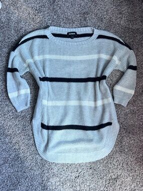 Express Grey & Black Striped Crewneck Sweater